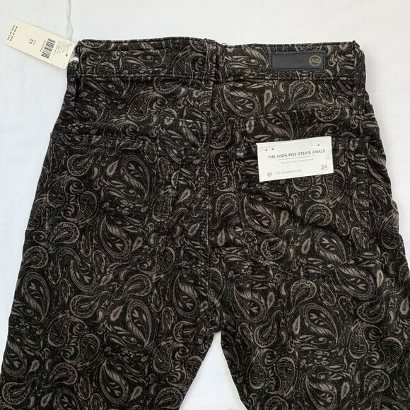 AG For Anthropologie Stevie High Rise Ankle Velvet Pants Paisley Black Size 24 - Picture 3 of 15
